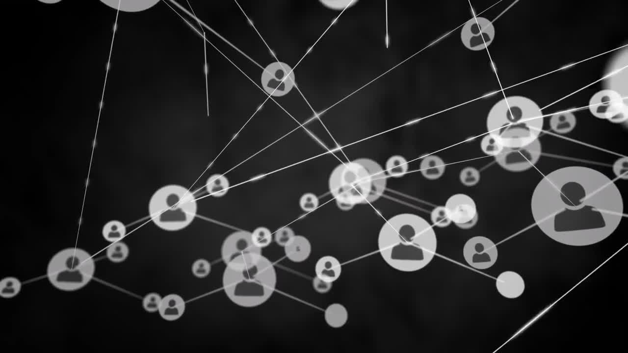 Animation of profile icons connected with lines against abstract background