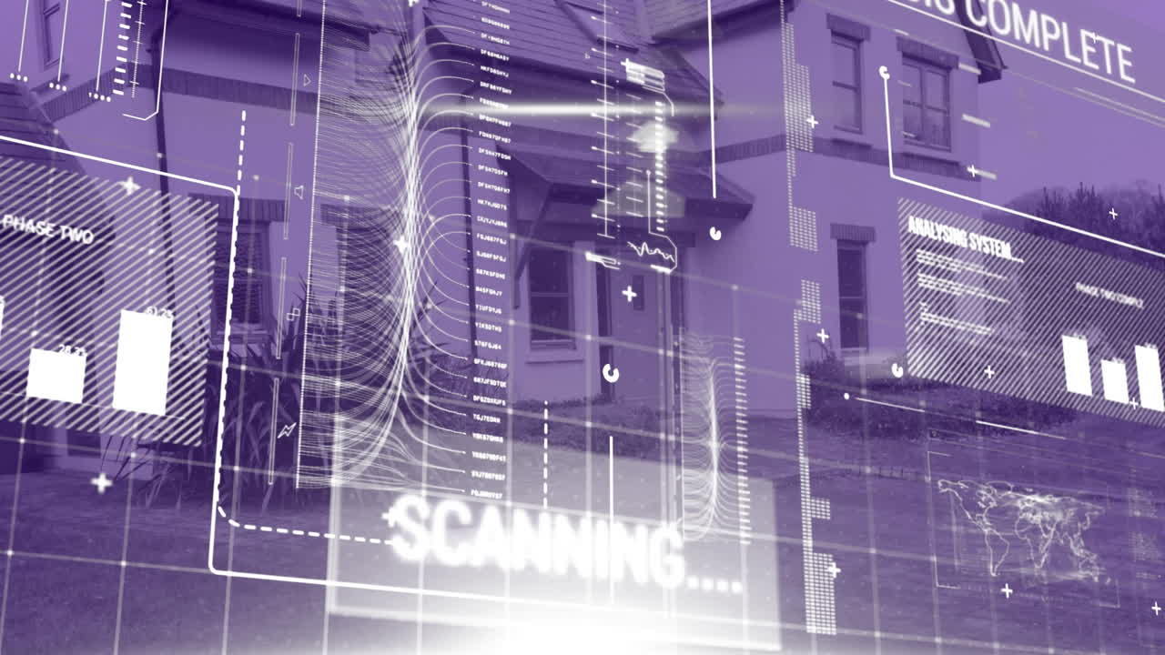 animazione dell'elaborazione dei dati e scansione dell'ambito su casa