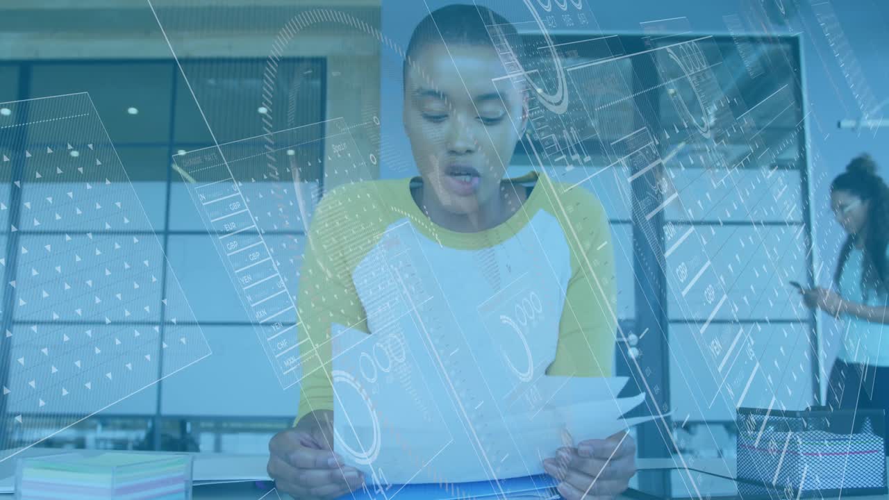 아프리카계 미국인 사업가에 대한 금융 데이터 처리 애니메이션