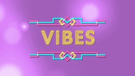 animación digital de vibraciones de neón texto contra manchas blancas de luz sobre fondo púrpura