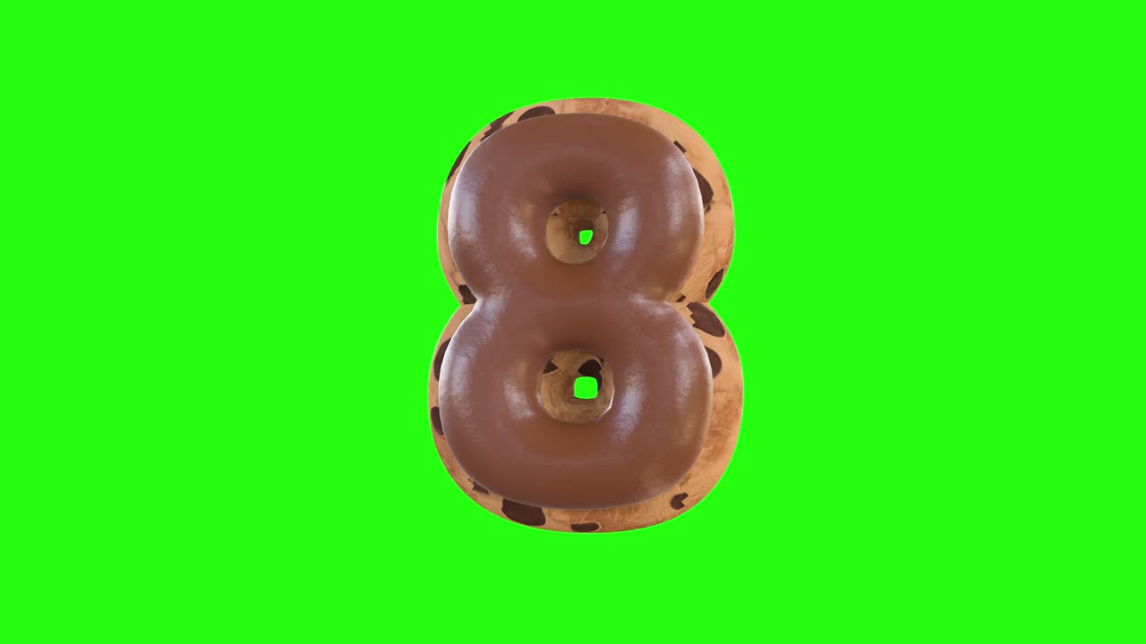 3d animation of the 8 or eight number recreating a cookie with chocolate on top