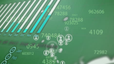 animation of digital data processing with people icons over green background