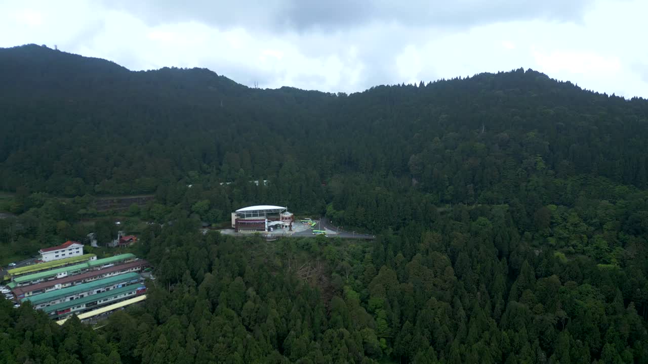 Alishan National Forest Recreation Area, Chiayi County, Taiwan – aerial view of scenic mountains