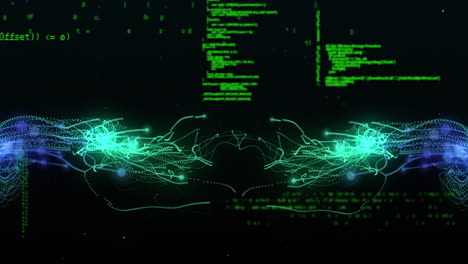 animation of data processing in green on black background with green lights