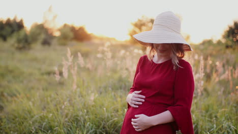 Pregnant-Woman-Walking-On-A-Meadow-In-Sunset-8