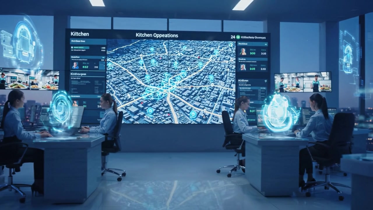 A High-Tech Operations Command Center Featuring Digital Displays and Monitoring Systems for Efficient Urban Management and Real-Time Data Analysis Needs