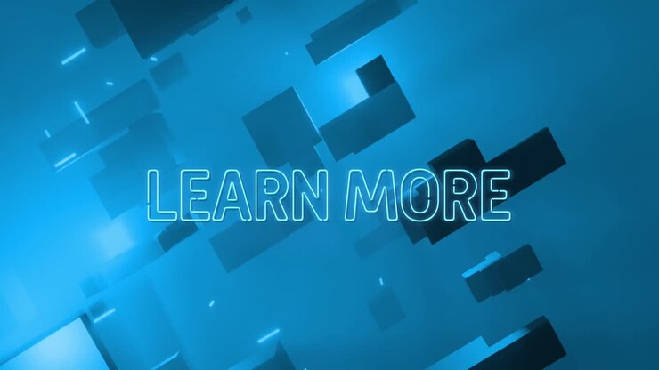 Animation of learn more text over blue background