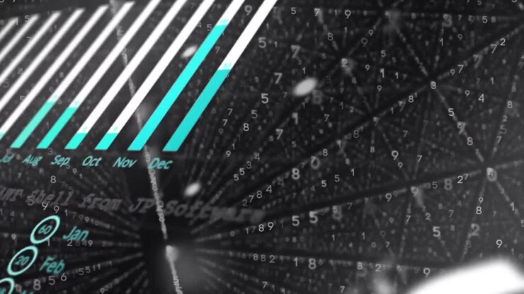 Animation of data processing over black background