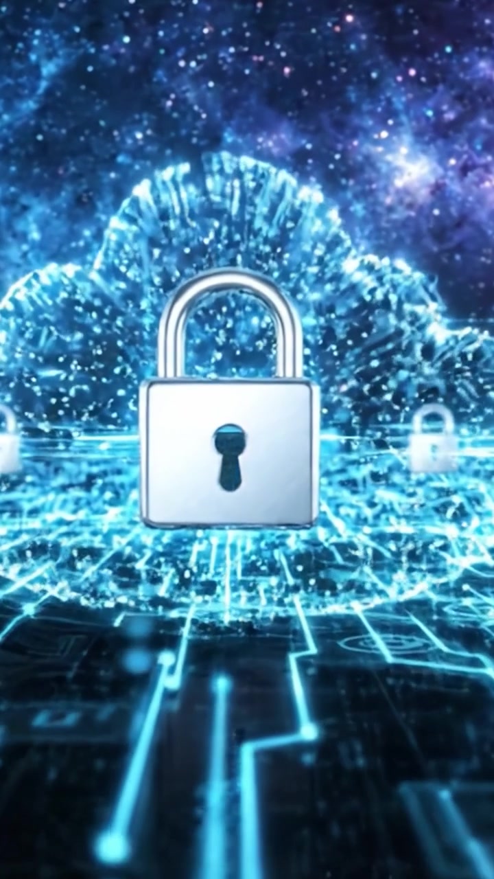 A Journey Through the Cosmic Digital Realm: Exploring the Connection Between Space and Cybersecurity Illustrated by an Astronaut and a Lock