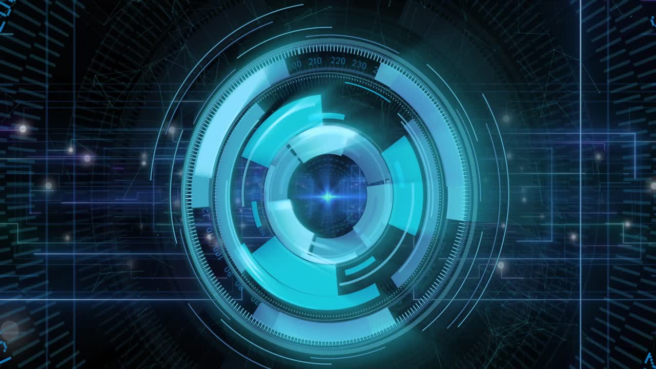 animación del escaneo del alcance y la red de conexiones sobre fondo negro