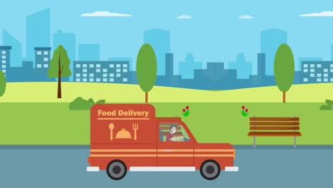 courier doing food delivery near park background