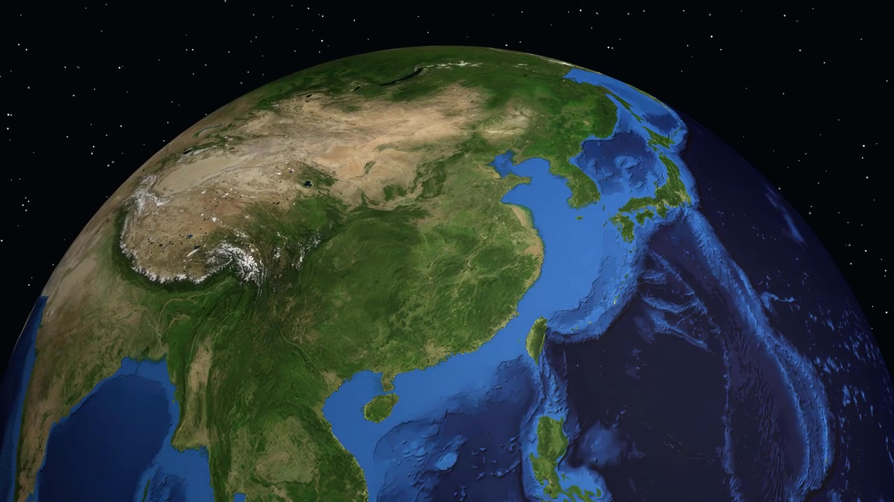 Satellitperspektiv zoomer ind fra det ydre rum til en specifik stedmarkør i Jianmen, Kina