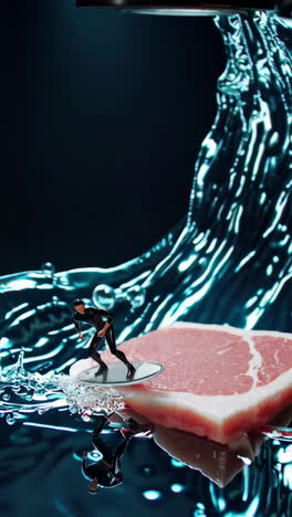 miniature surfer on a steak wave