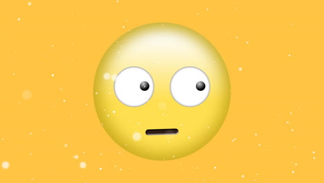 digital animation of white particles falling over confused face emoji on yellow background