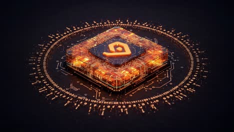 a stunning visualization of a futuristic microchip surrounded by glowing circuit patterns and data streams, representing advanced technology and innovation
