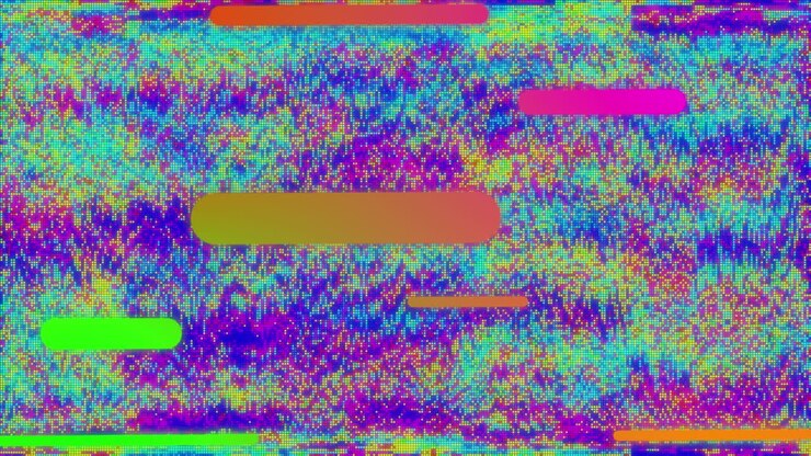 animation farbenfroher kapselformen, die sich über einen farbigen verzerrungshintergrund bewegen