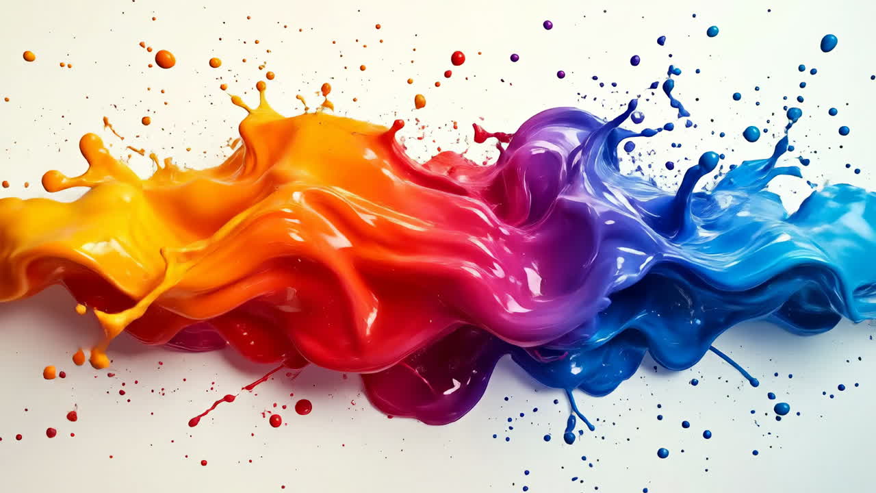 Vibrant art from paint splashes. Bright splashes of paint in orange, pink, and blue collide on a white background, showcasing creative energy and motion