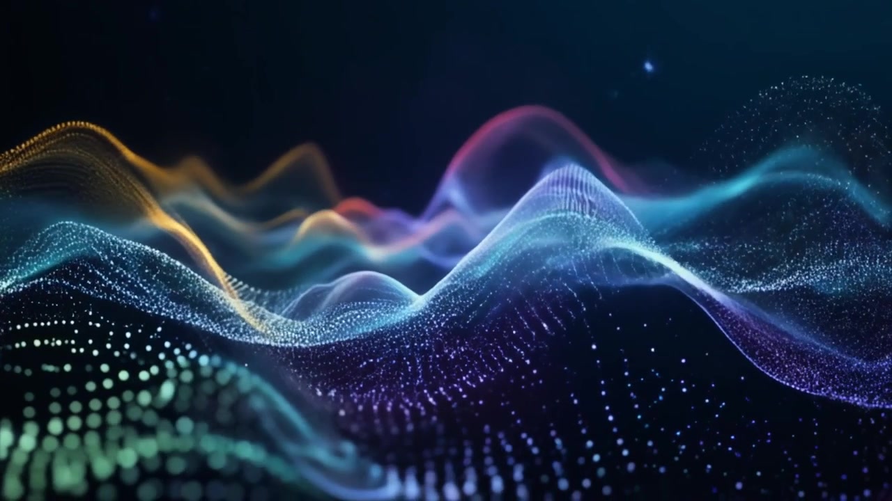 Abstract Digital Wave of Glowing Particles in Motion