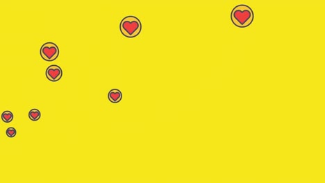 Animación-Digital-De-Múltiples-Iconos-De-Corazones-Rojos-Flotando-Sobre-Fondo-Amarillo