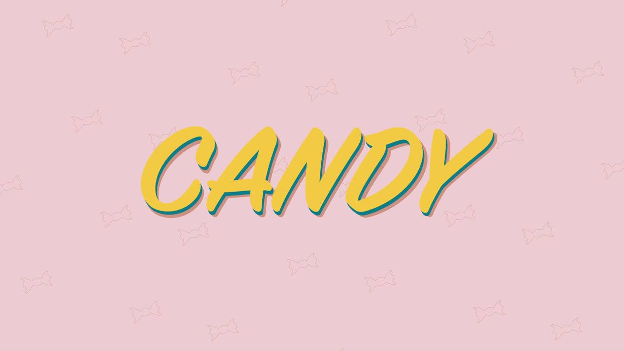Video di animazione in movimento con insegna di caramelle e dolci. Intro o sfondo di motion design. Video senza interruzioni e in loop con lettere animate e sfondo di caramelle.