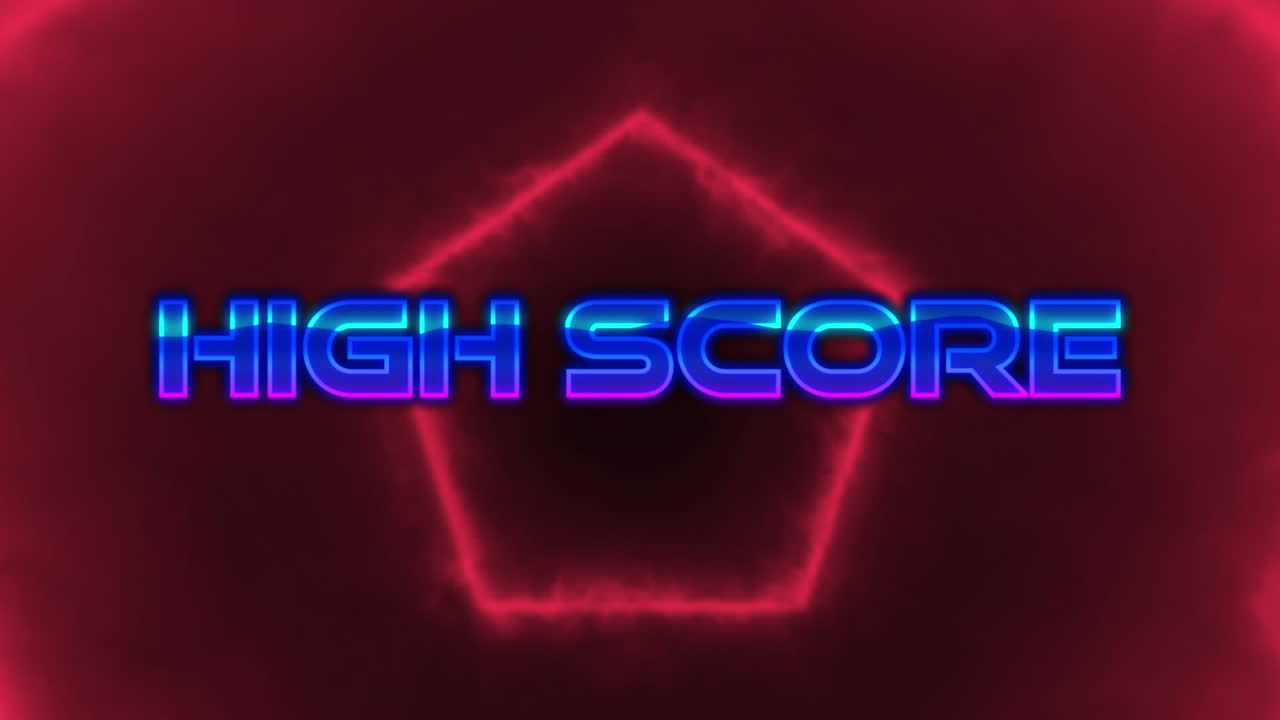 High score written in blue over colourful moving hexagon outlines