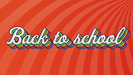 animation of colorful back to school text against striped loop orange background