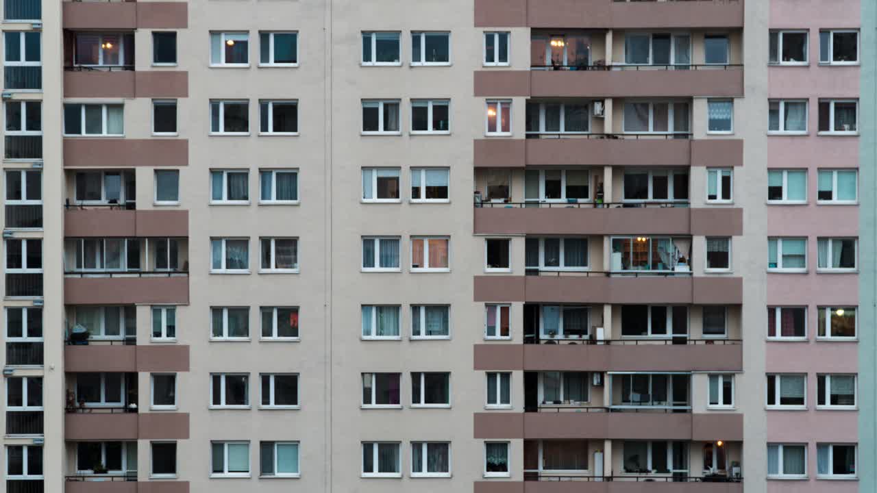 Time-lapse from day to night of a decay soviet era apartment in Poland, Eastern Europe