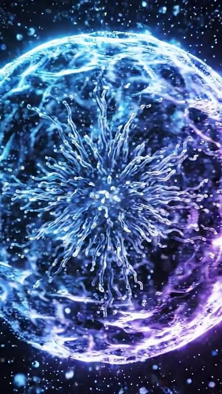 Una Straordinaria Trasformazione da Particelle Scintillanti a una Struttura Cellulare Ipnotizzante, che Mostra la Bellezza del Movimento e del Cambiamento in una Vibrante Palette di Colori