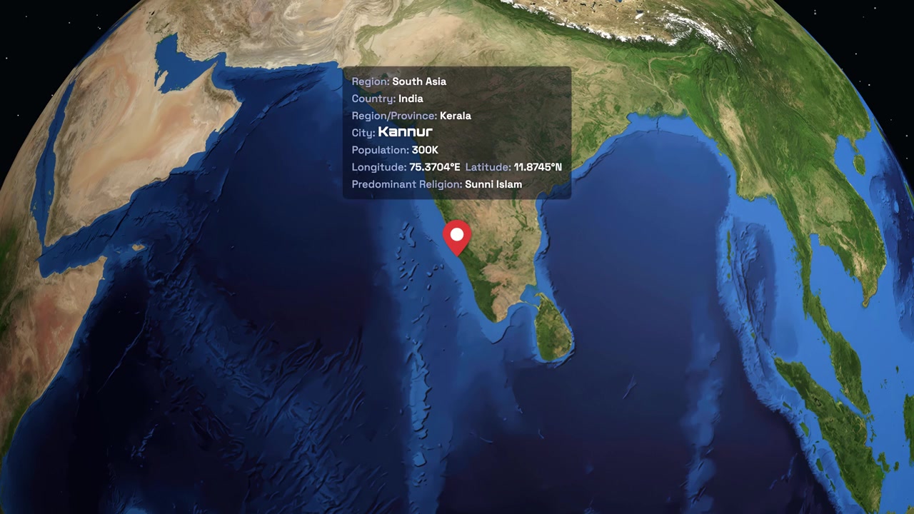 Animated Earth Globe Rotating and Zooming to Kannur, India