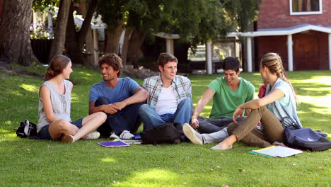 Classmates-sitting-on-the-grass-chatting-