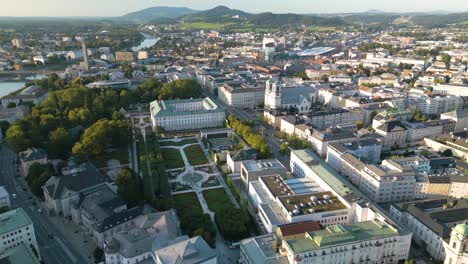 beautiful aerial view above mirabell gardens in salzburg, austria at historic mirabell palace