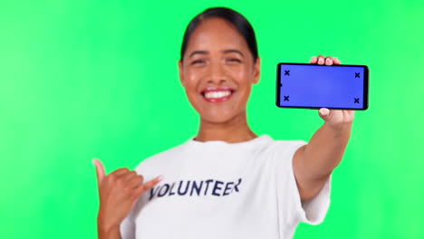 Phone,-mockup-and-woman-in-a-studio-with-green