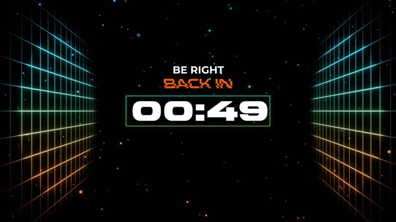 One Minute Countdown Timer with Retro Neon Grid Background