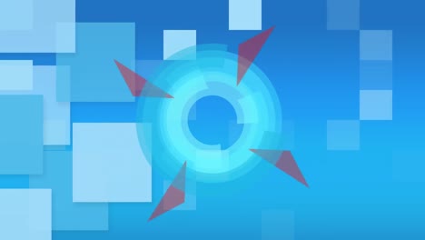 animation of shapes and circles moving on blue background