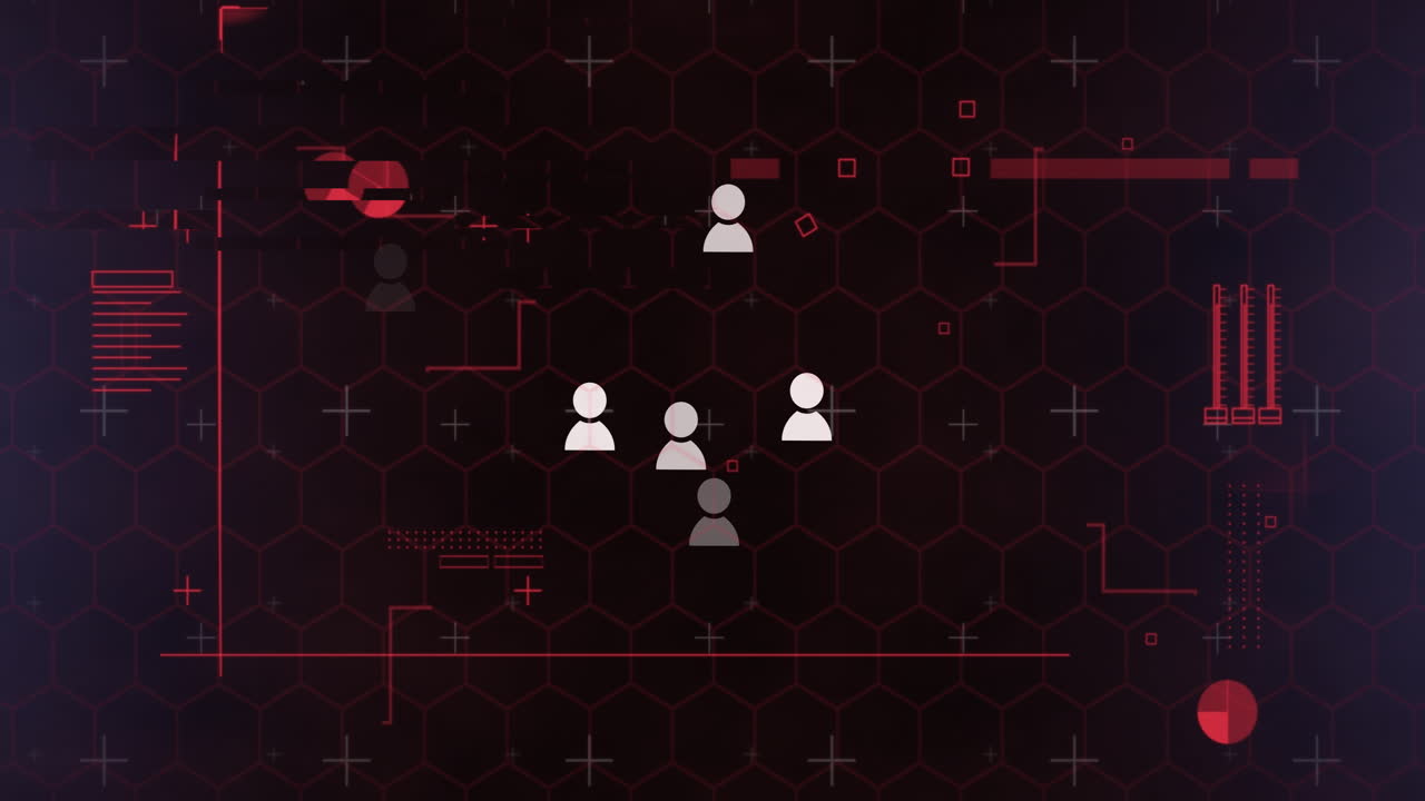 Animation of media icons and diagrams on black background