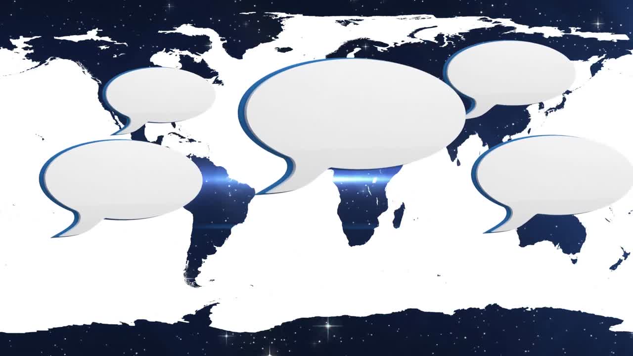 메시지 거품 아이콘과 세계 지도