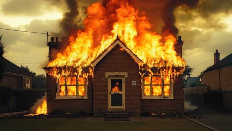 a house on fire with smoke coming out of the windows