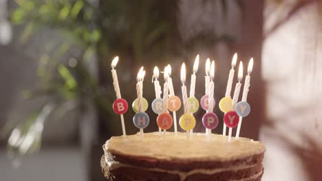 encendiendo las velas en un pastel de cumpleaños con una bengala festiva, feliz concepto de cumpleaños