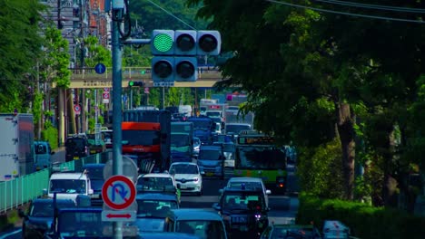 a timelapse of the traffic jam at the urban street in tokyo long shot