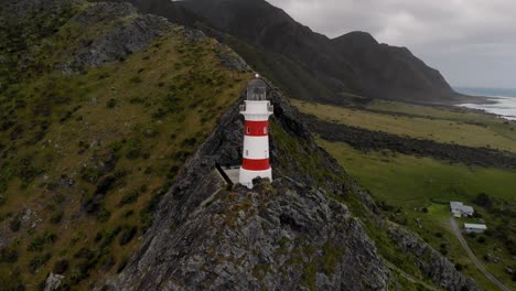 Aerial-View-Of-Cape-Palliser-Lighthouse-In-Wellington,-North-Island-Of-New-Zealand
