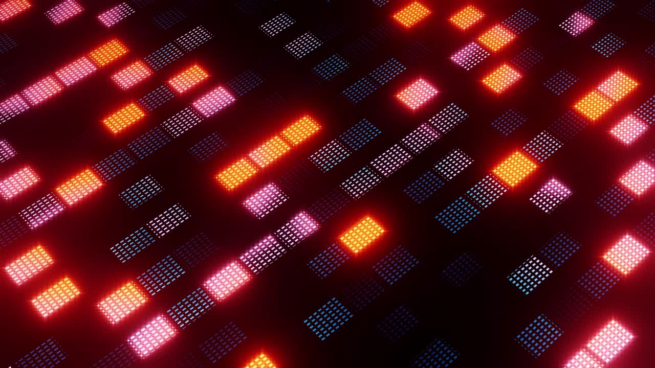 Motivo digitale astratto con quadrati luminosi lampeggianti