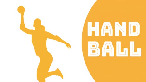 animation of handball text over silhouette of female handball player holding ball