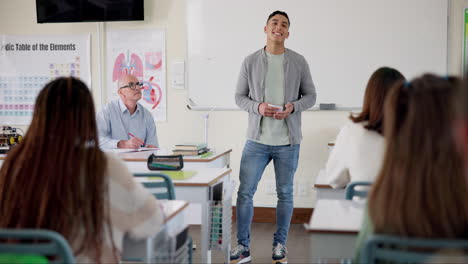 classroom with teacher and students during a lecture