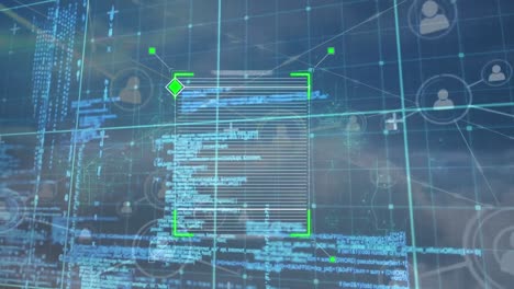 Animation-of-network-of-connections-and-data-processing-over-sky-with-clouds