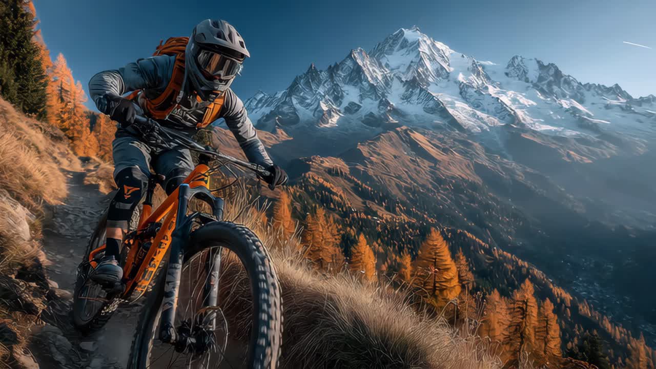 Thrilling mountain bike descent through majestic peaks