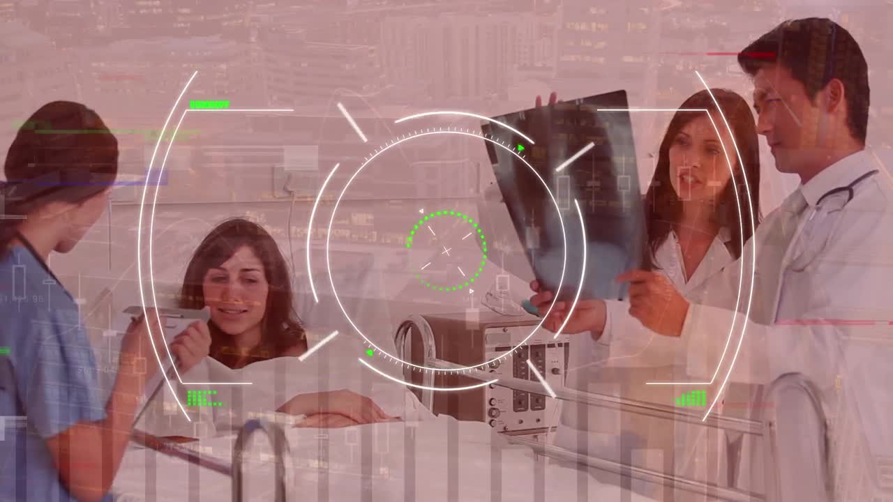 animación del visor sobre diversas mujeres y hombres médicos y pacientes