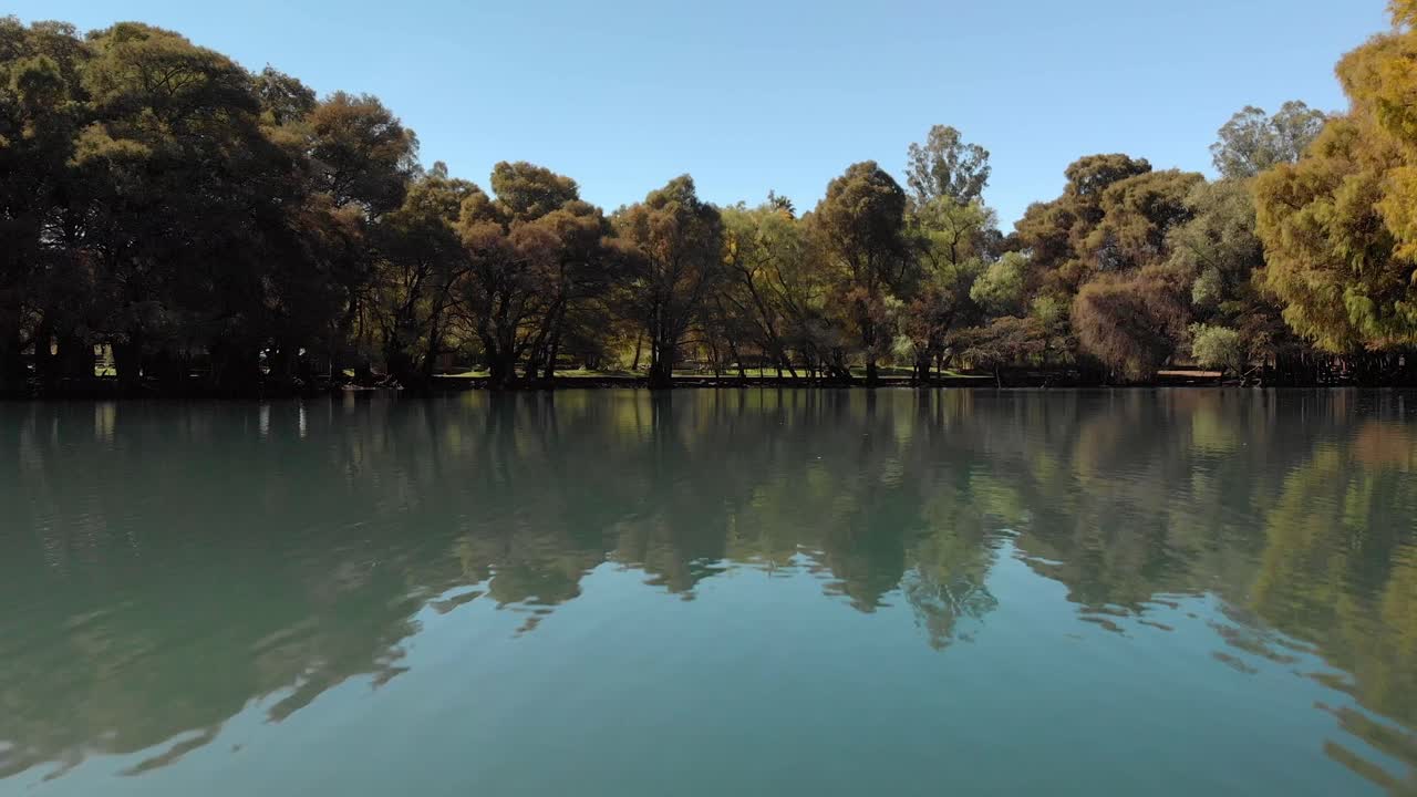 DRONE SHOT OF CAMEMCUARO LAKE DOLY IN AT MORNING IN MICHOACAN