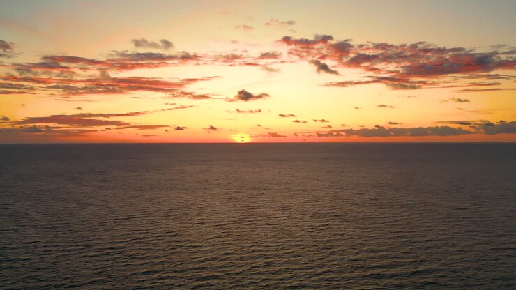 Aerial view of sunset horizon over the sea