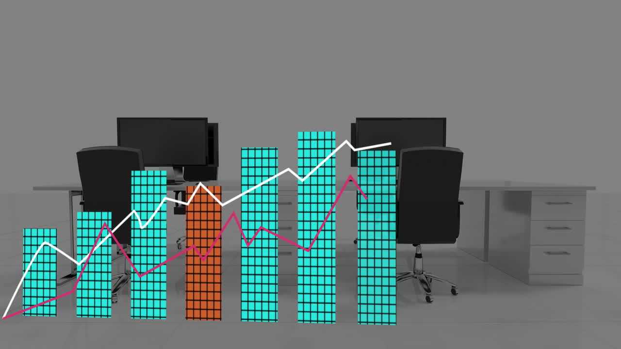 animación del procesamiento de datos financieros y estadísticas en la oficina