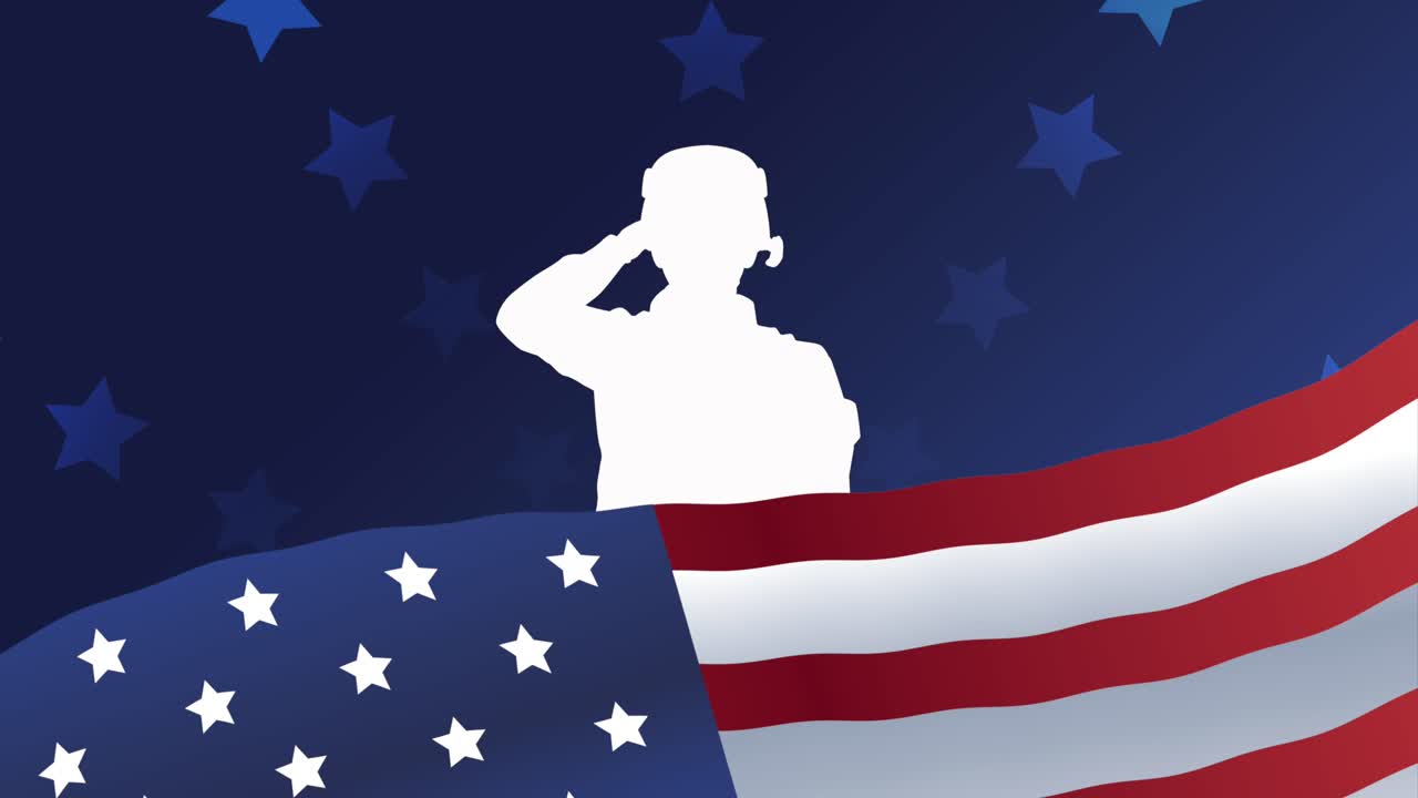 해피 메모리얼 데이 (미국 국기에서 군인 실루)